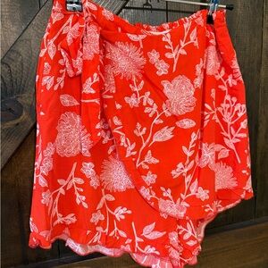 Red Floral Wrap Skort